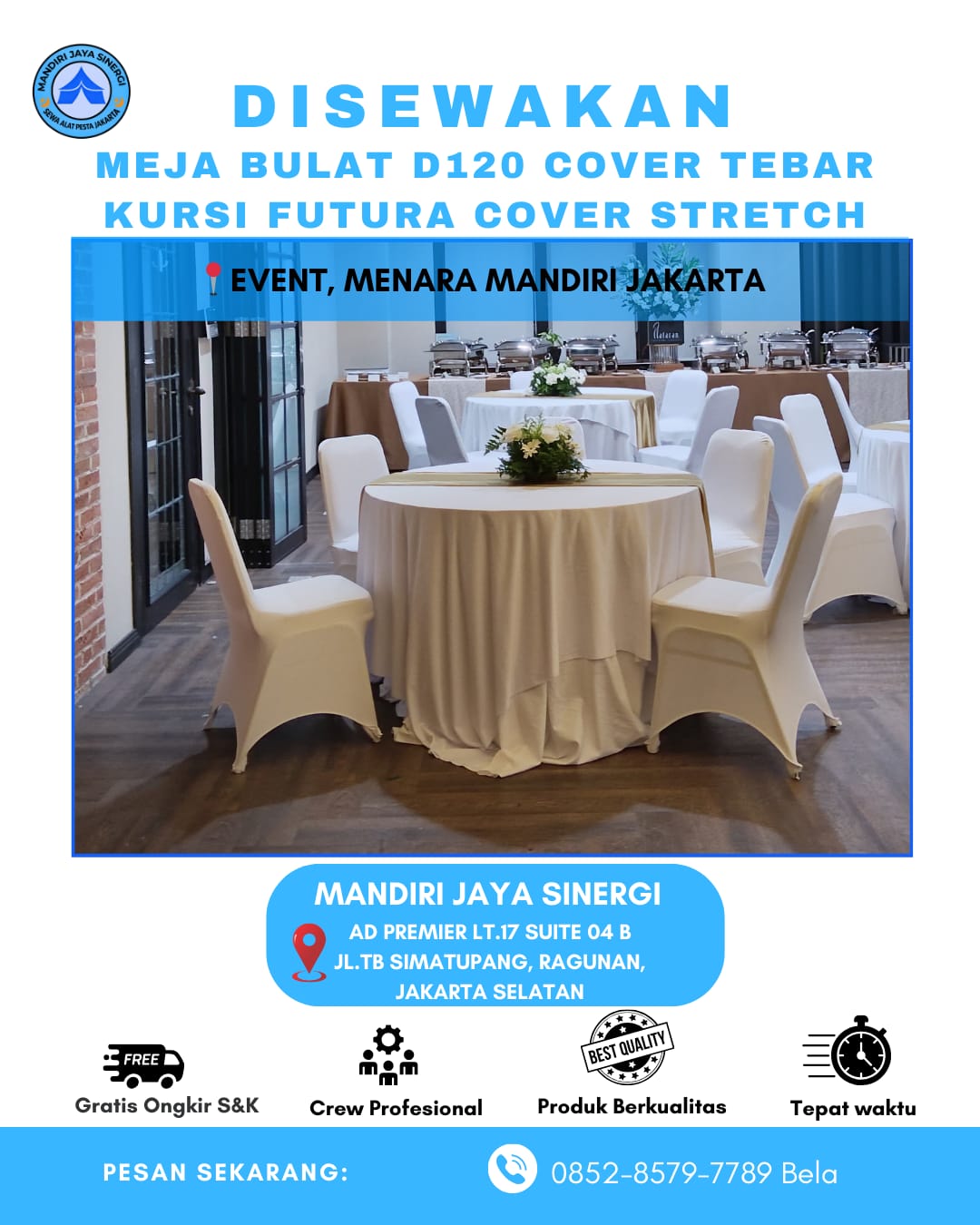 SEWA MEJA BULAT D120 DAN KURSI FUTURA EVENT JAKARTA