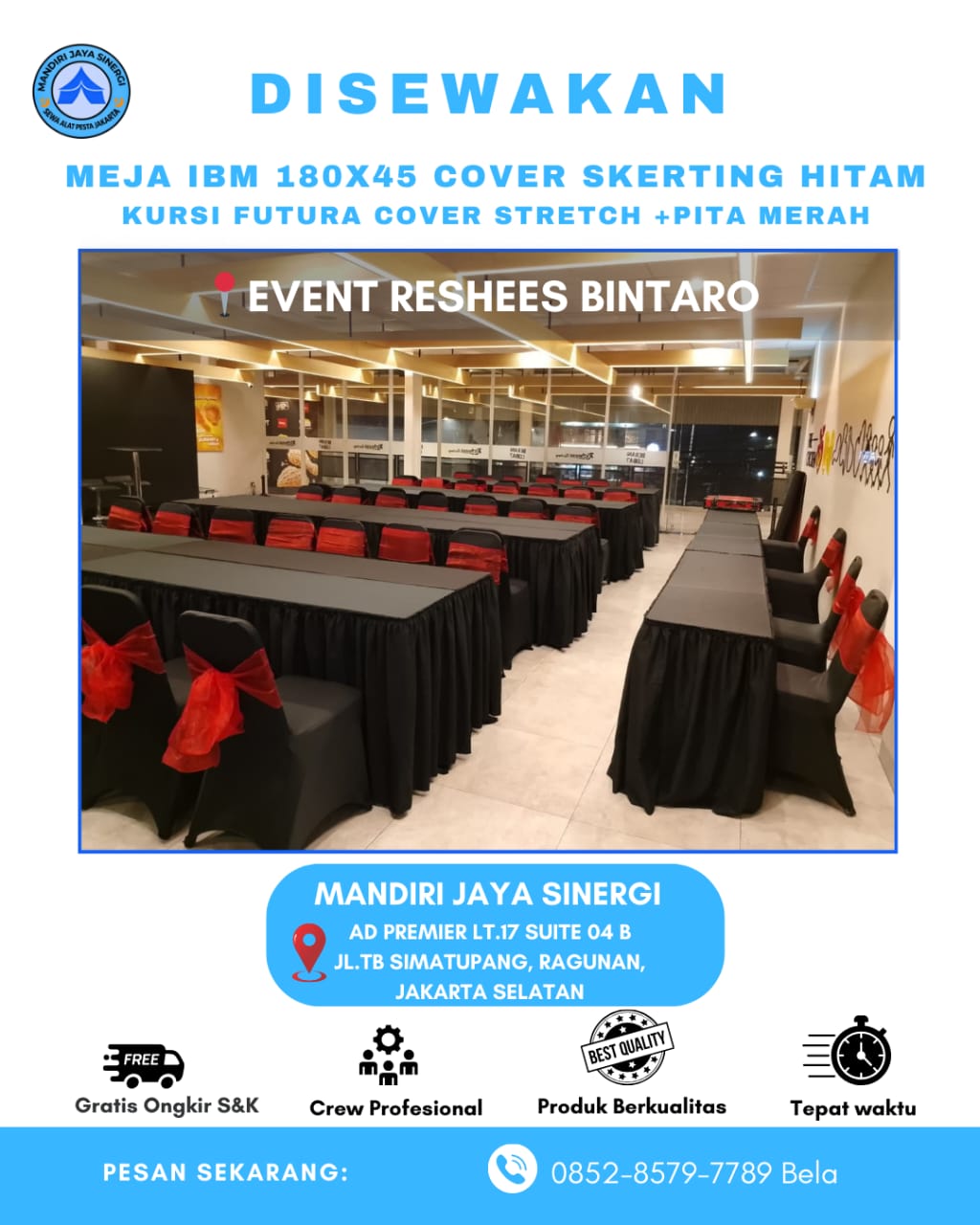 SEWA MEJA IBM COVER SKIRTING HITAM AREA BINTARO