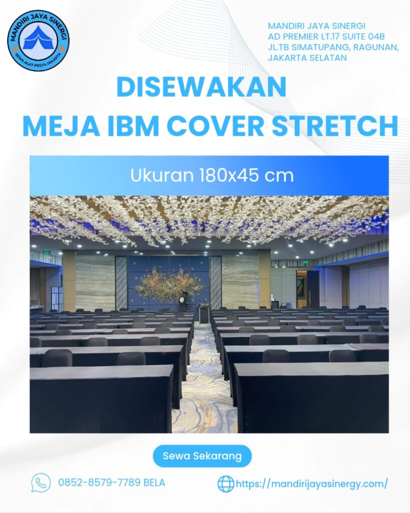 SEWA MEJA IBM 180X45 COVER STRETCH HITAM JAKARTA