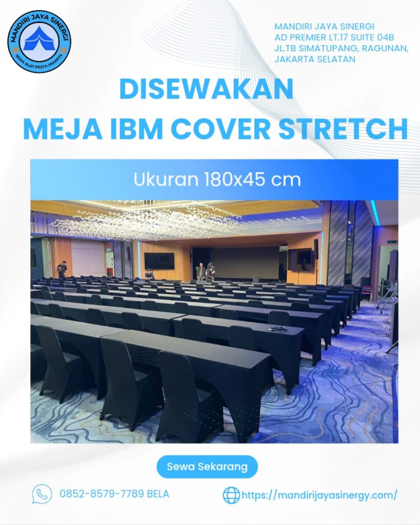 SEWA MEJA IBM 180X45 COVER STRETCH HITAM JAKARTA