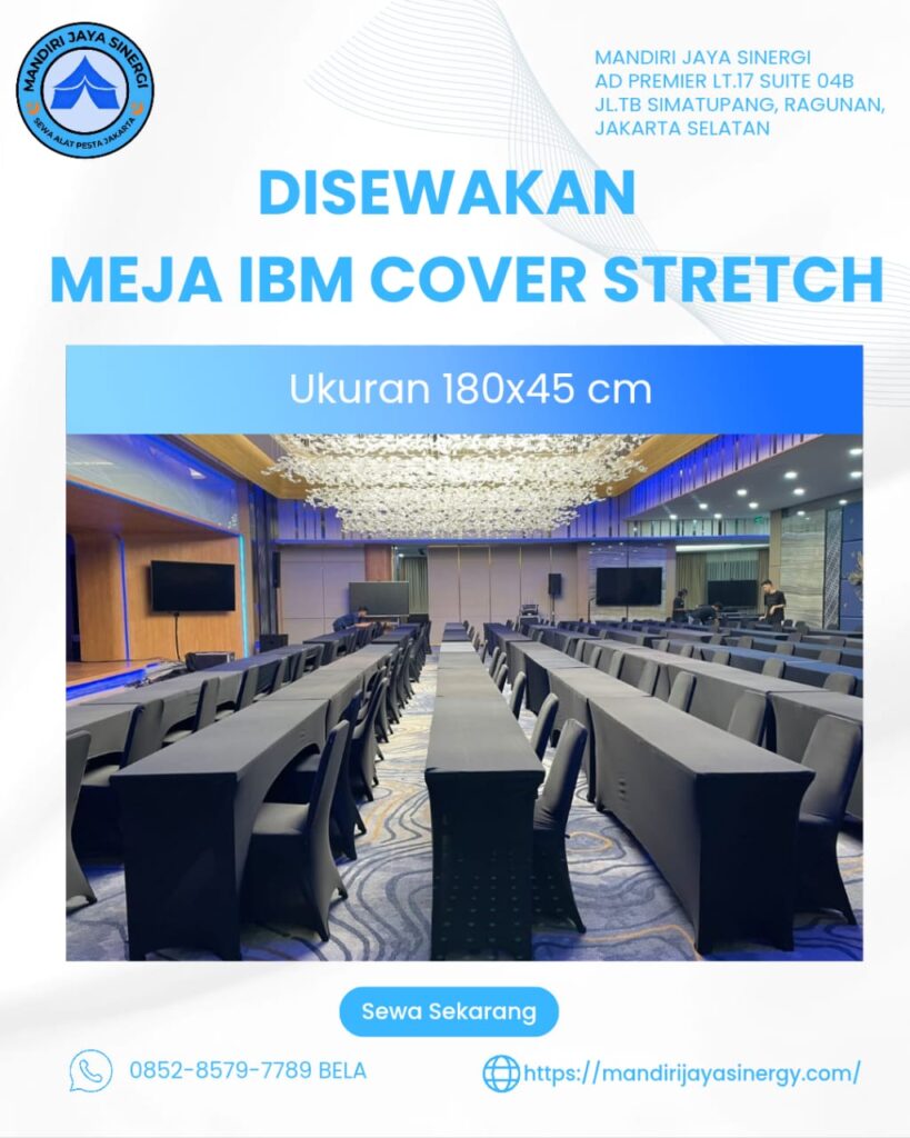 SEWA MEJA IBM 180X45 COVER STRETCH HITAM JAKARTA