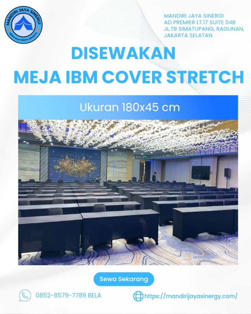 SEWA MEJA IBM 180X45 COVER STRETCH HITAM JAKARTA