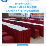 SEWA MEJA KOTAK 120 x 60 COVER SKIRITING MERAH AREA JAKARTA