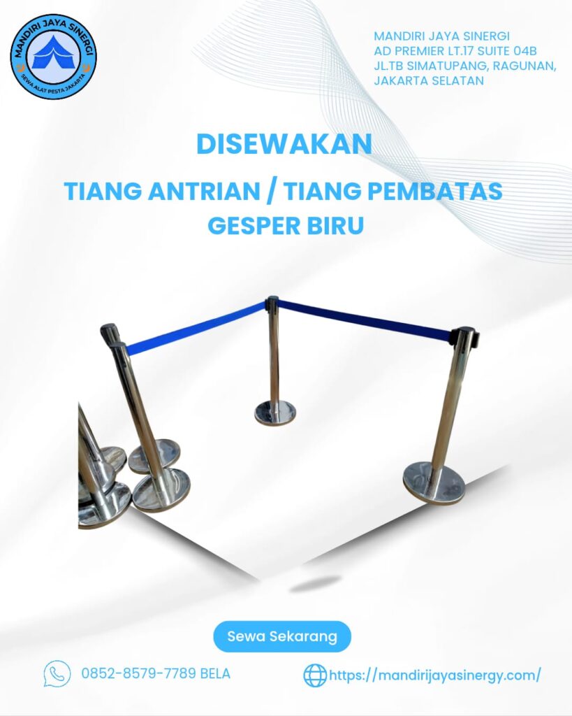 SEWA TIANG PEMBATAS ANTRIAN GESPER BIRU AREA JABODETABEK