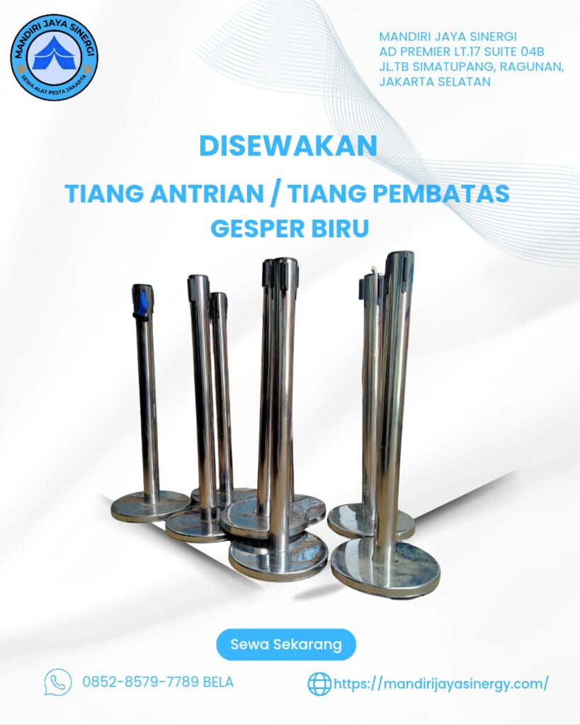 SEWA TIANG PEMBATAS ANTRIAN GESPER BIRU AREA JABODETABEK