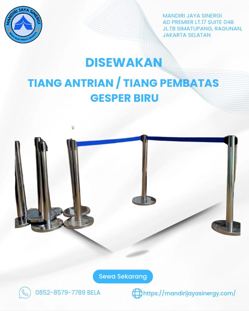 SEWA TIANG PEMBATAS ANTRIAN GESPER BIRU AREA JABODETABEK