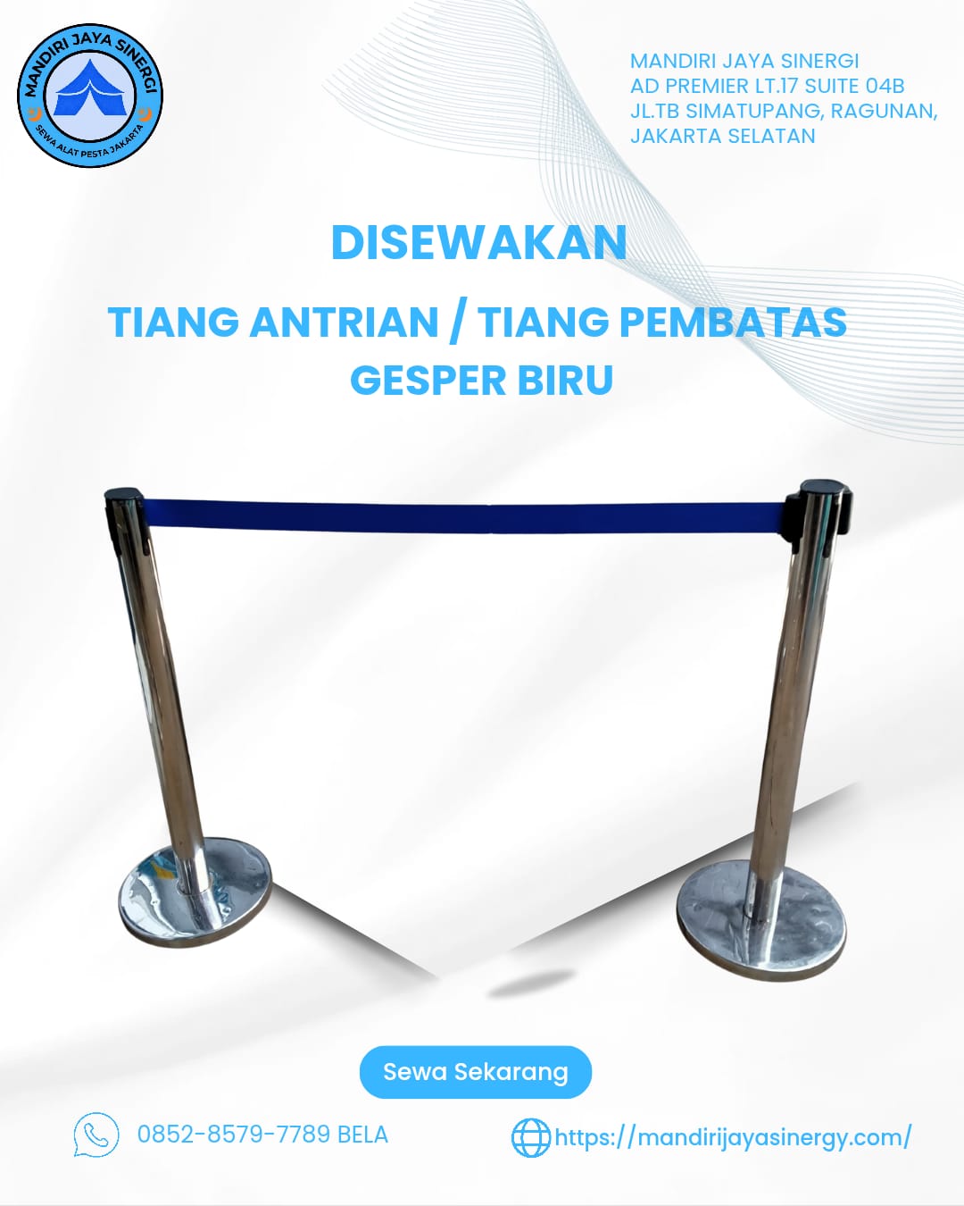 SEWA TIANG PEMBATAS ANTRIAN GESPER BIRU AREA JABODETABEK