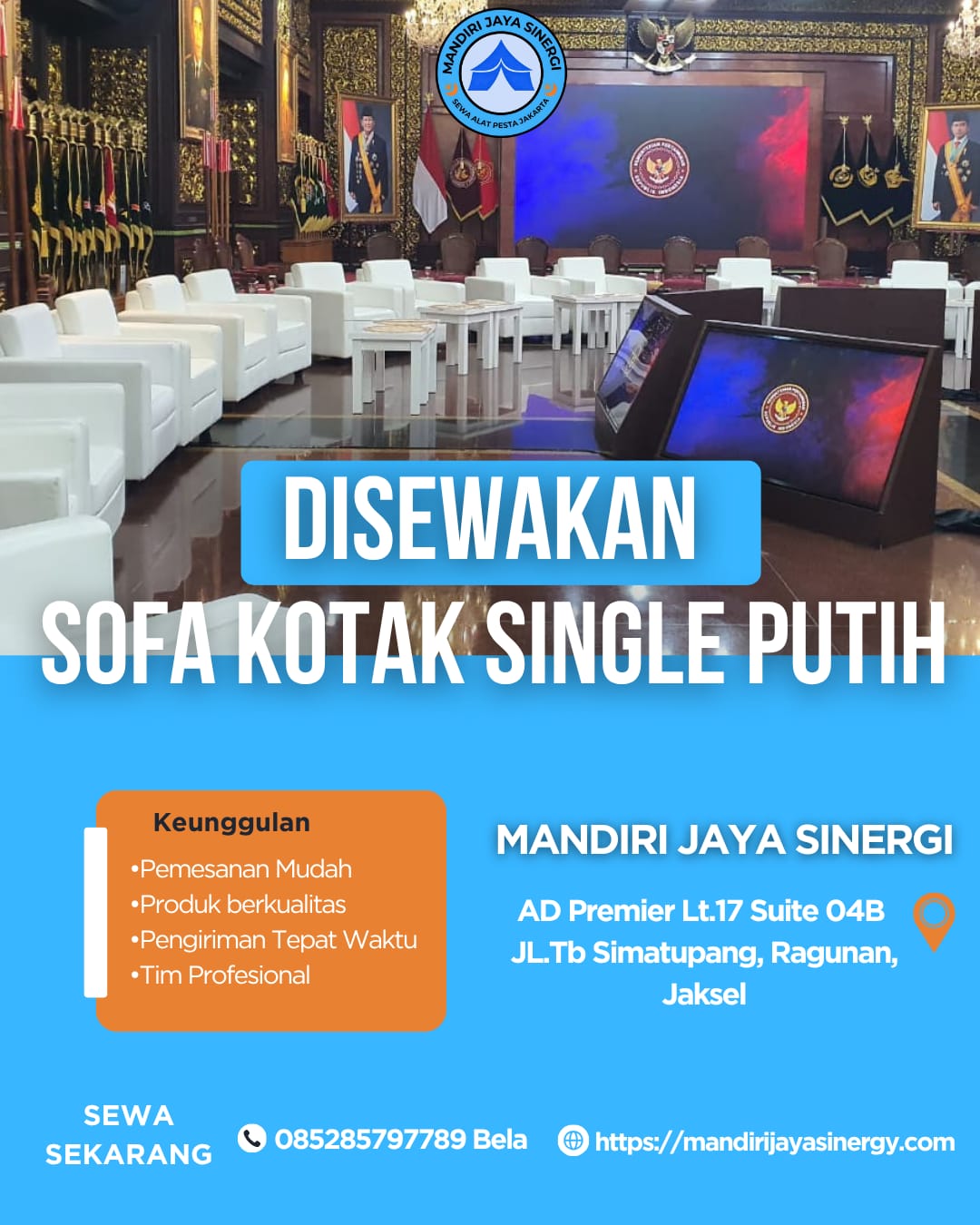 SEWA SOFA KOTAK SINGLE PUTIH JAKARTA