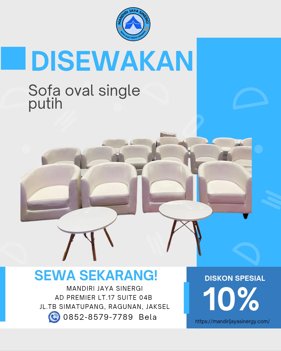 SEWA SOFA OVAL SINGLE PUTIH JAKARTA