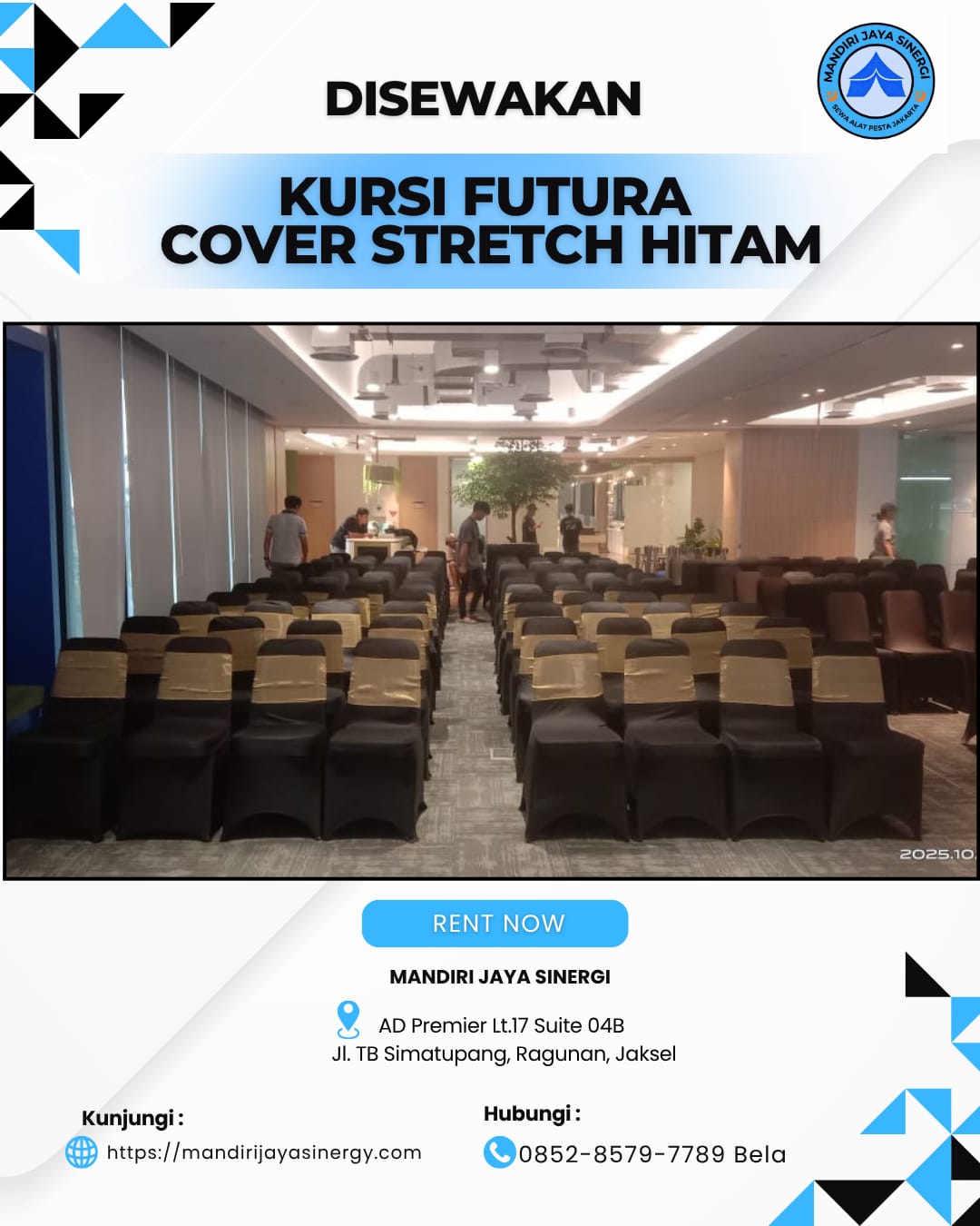 SEWA KURSI FUTURA COVER STRETCH HITAM AREA JABODETABEK