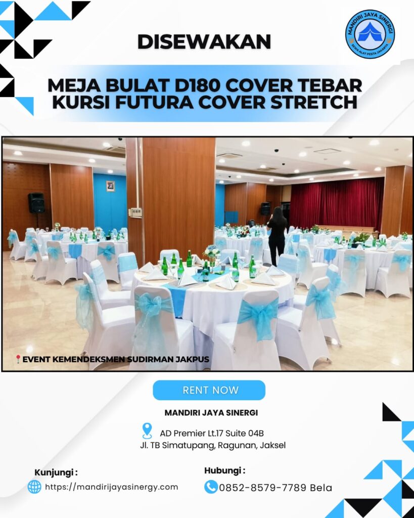 SEWA MEJA BULAT D180 COVER TEBAR AREA JAKARTA