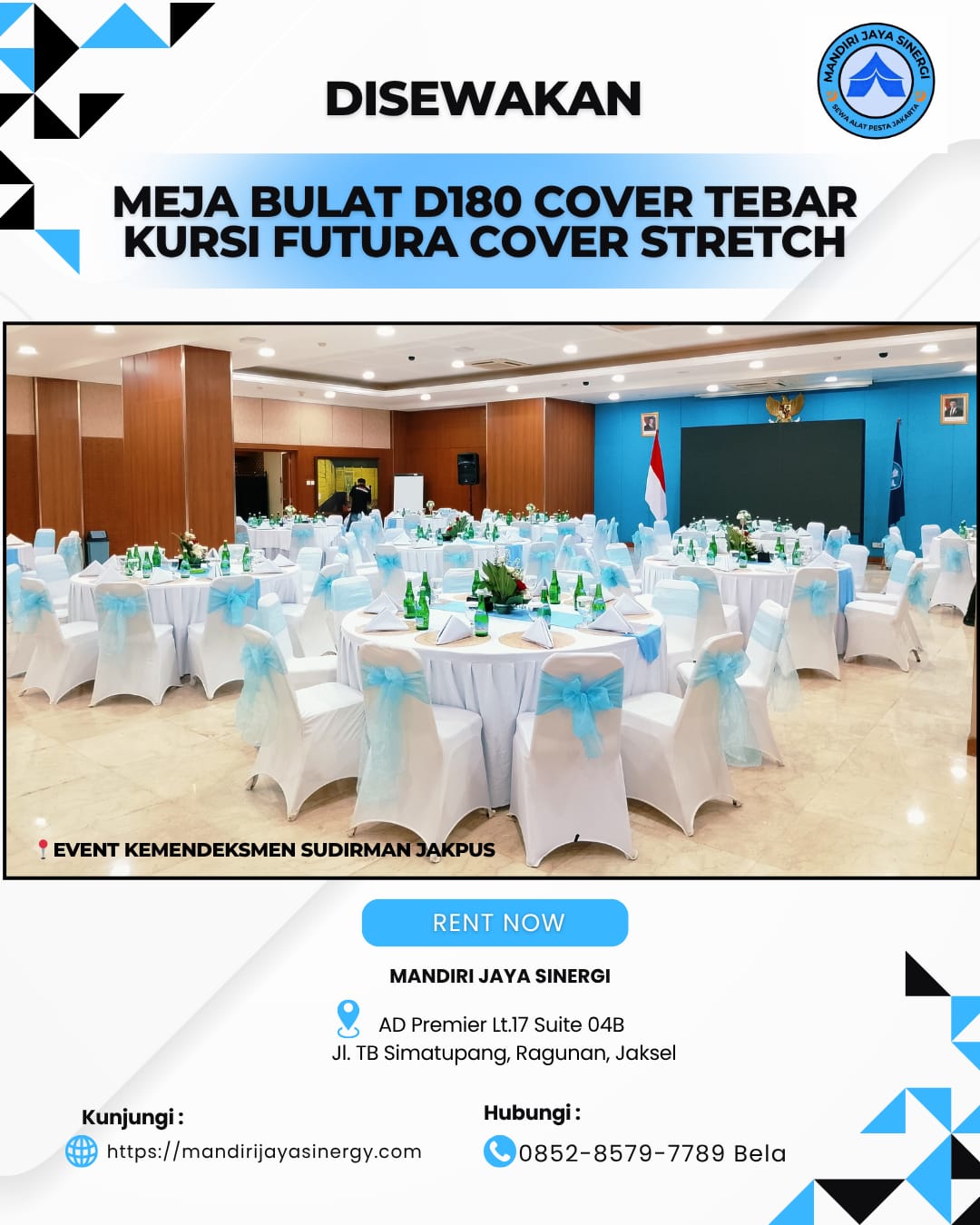 SEWA MEJA BULAT D180 COVER TEBAR AREA JAKARTA