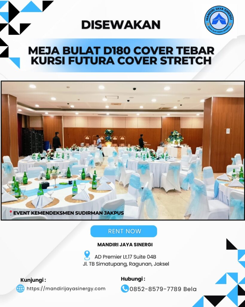 SEWA MEJA BULAT D180 COVER TEBAR AREA JAKARTA