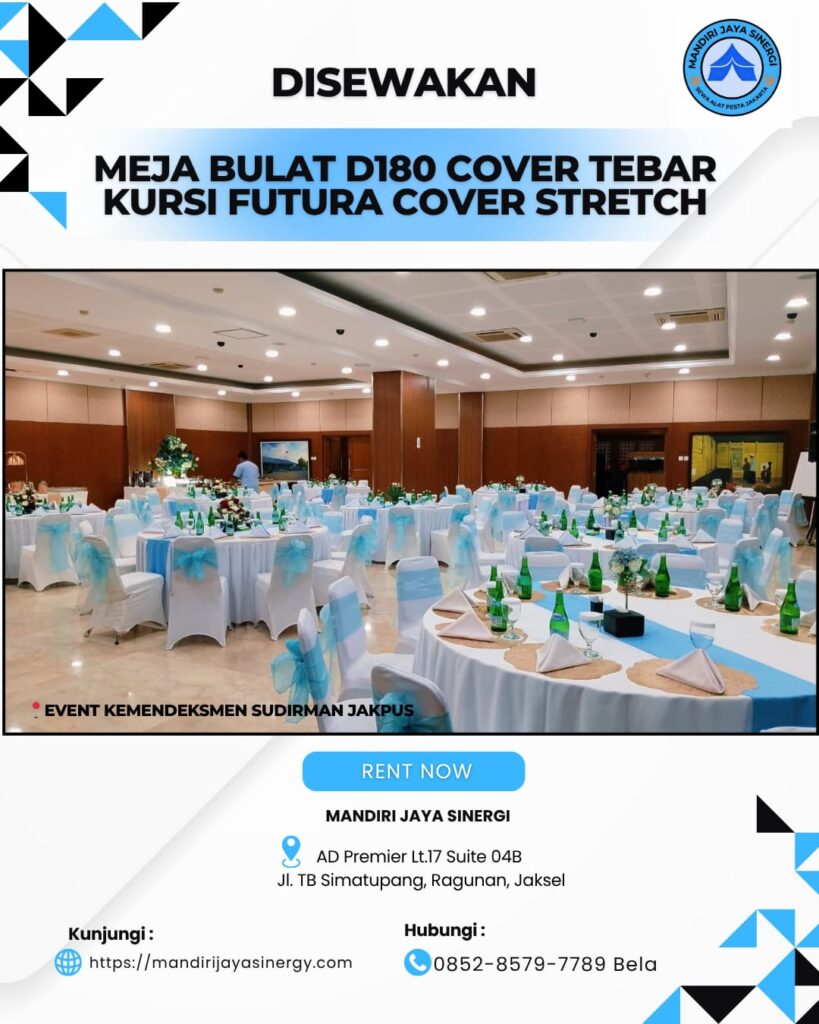 SEWA MEJA BULAT D180 COVER TEBAR AREA JAKARTA