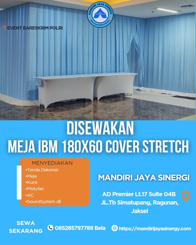 SEWA MEJA IBM 180X60 COVER STRETCH PUTIH JAKARTA SELATAN