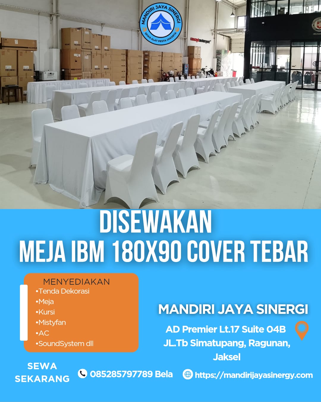 SEWA MEJA IBM 180X90 COVER TEBAR AREA JAKARTA