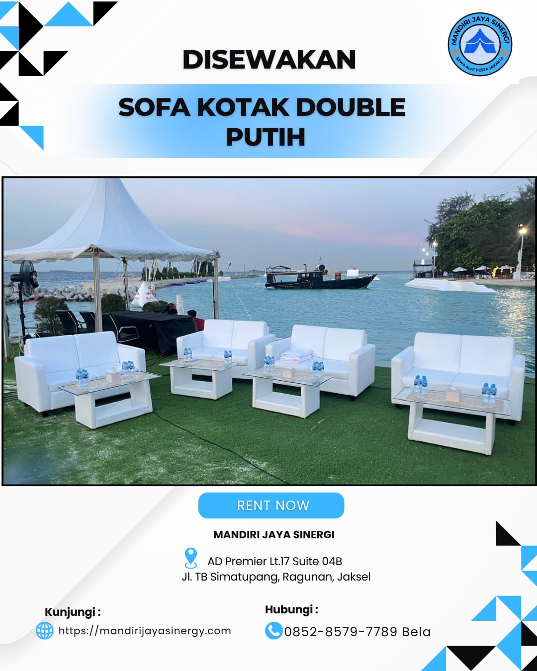 SEWA SOFA KOTAK DOUBLE PUTIH AREA JABODETABEK