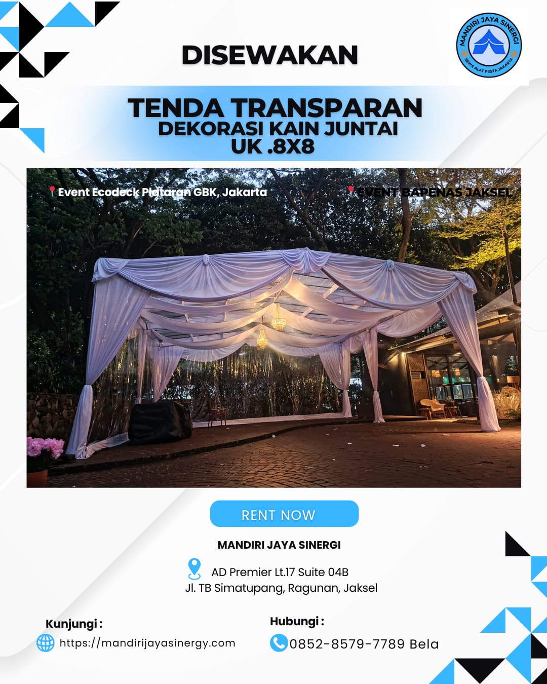 SEWA TENDA TRANSPARAN DEKORASI KAIN JUNTAI AREA JAKARTA