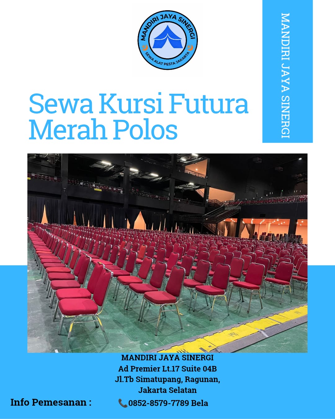 SEWA KURSI FUTURA MERAH POLOS UNTUK BERBAGAI KEBUTUHAN ACARA