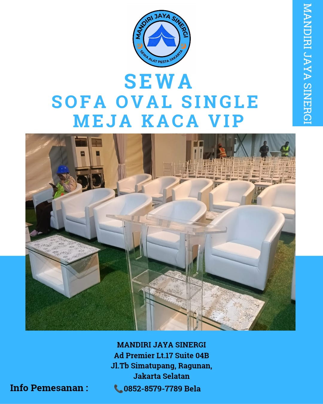 Sewa Sofa Oval Single dan Meja Kaca VIP untuk Event Elegan di Jakarta