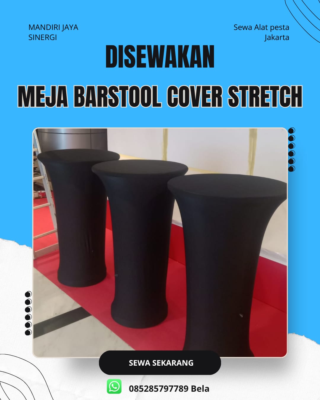 SEWA MEJA BARSTOOL COVER STRETCH HITAM JAKARTA