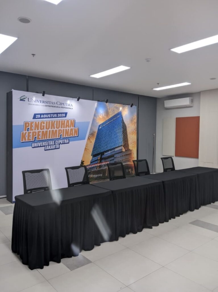 SEWA MEJA IBM 180x60 COVER SKERTING HITAM AREA JAKARTA 