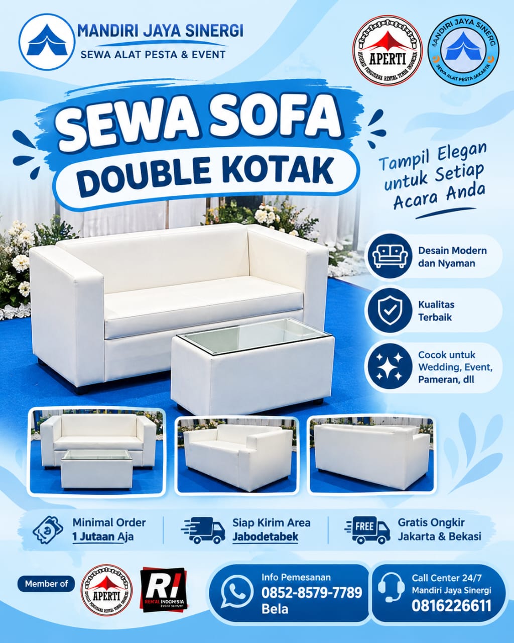 SEWA SOFA DOUBLE KOTAK UNTUK WEDDING DAN EVENT JAKARTA