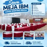 SEWA MEJA IBM COVER SKERTING MERAH UNTUK EVENT PROFESIONAL