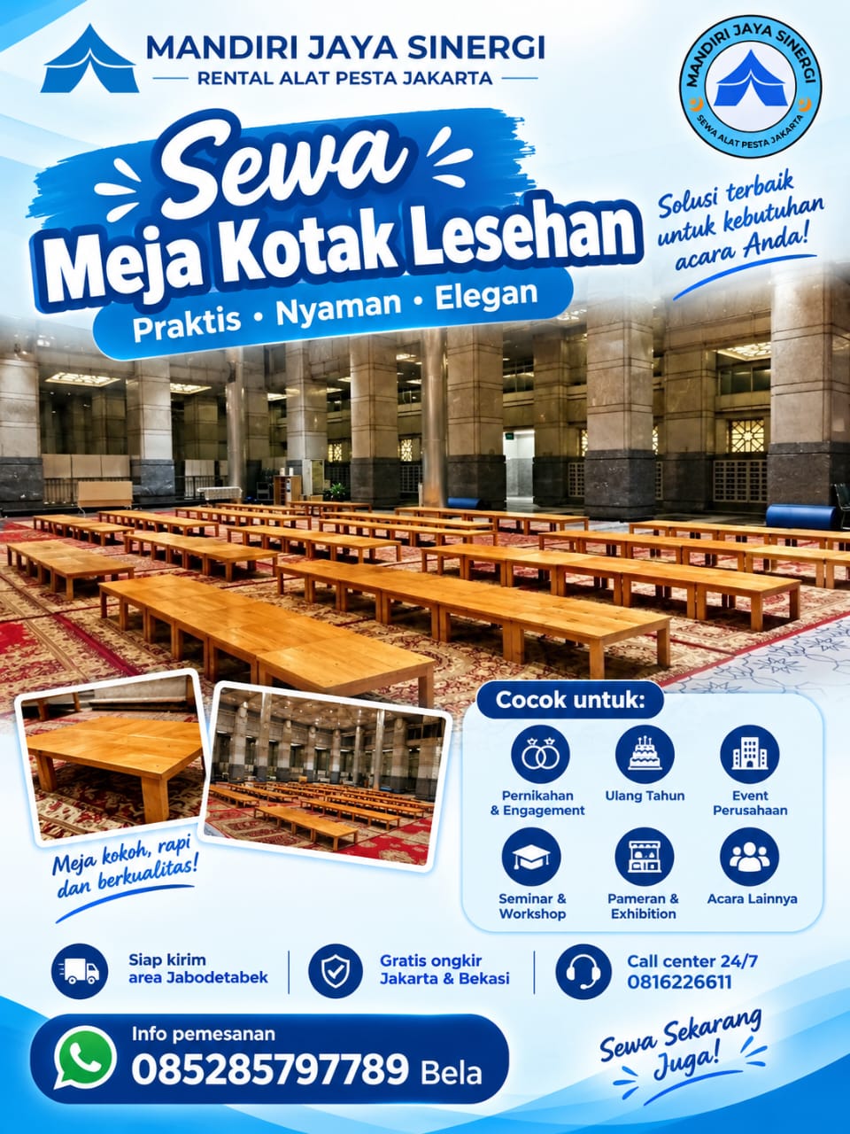 SEWA MEJA KOTAK LESEHAN AREA JAKARTA