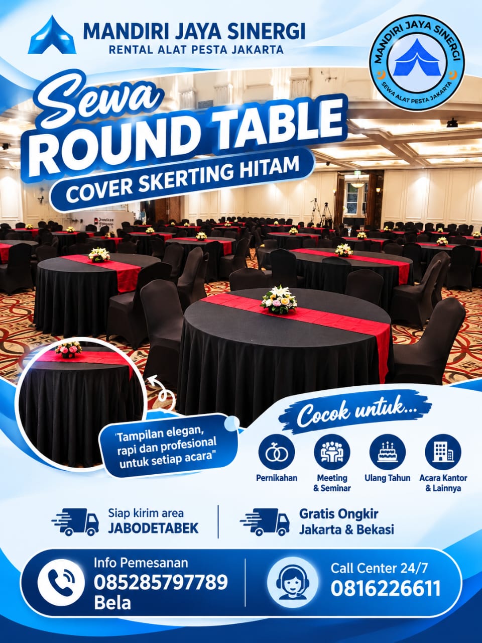 SEWA ROUND TABLE COVER SKERTING HITAM JAKARTA