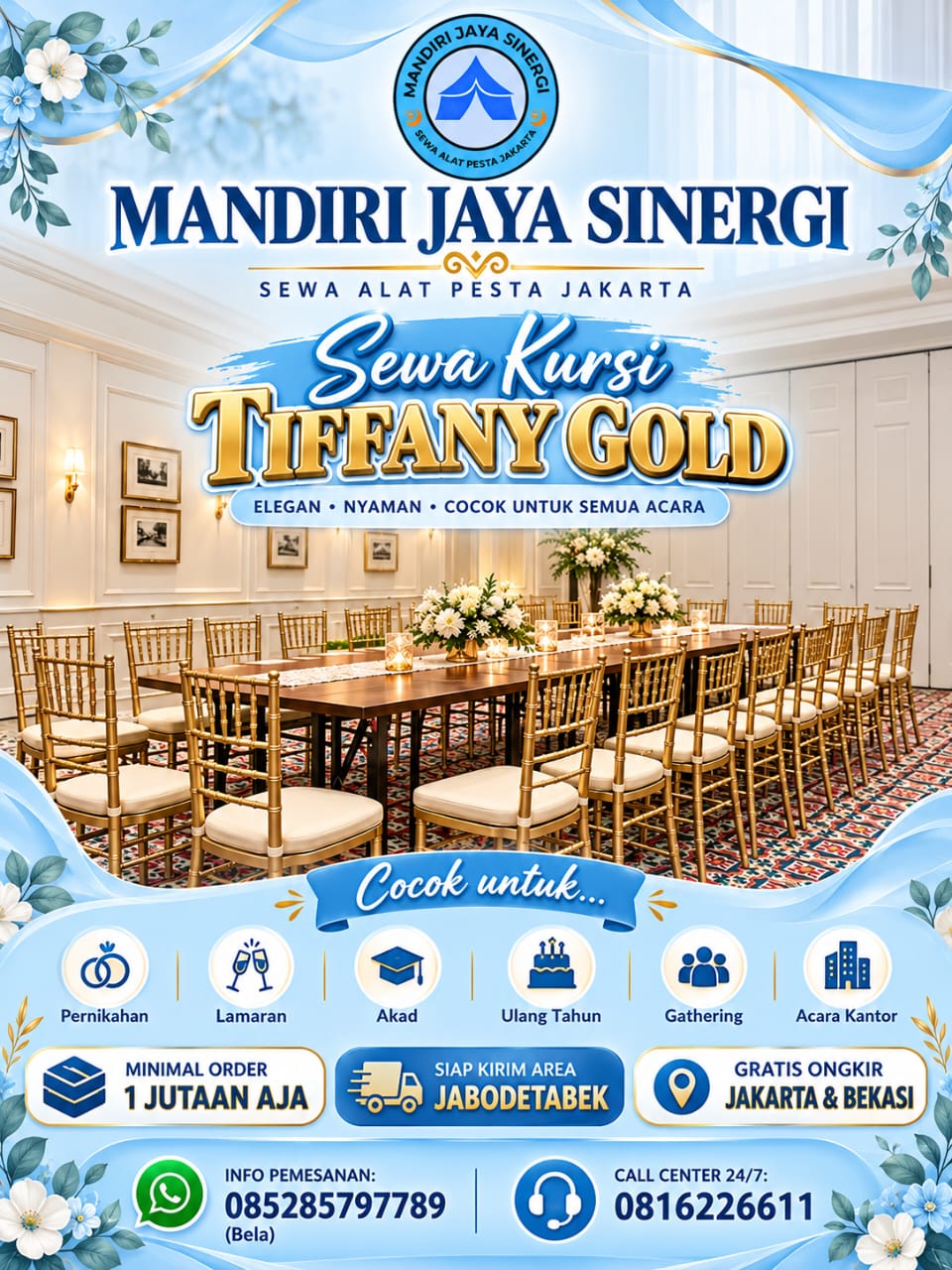 sewa kursi tiffany gold untuk berbagai event area Jakarta